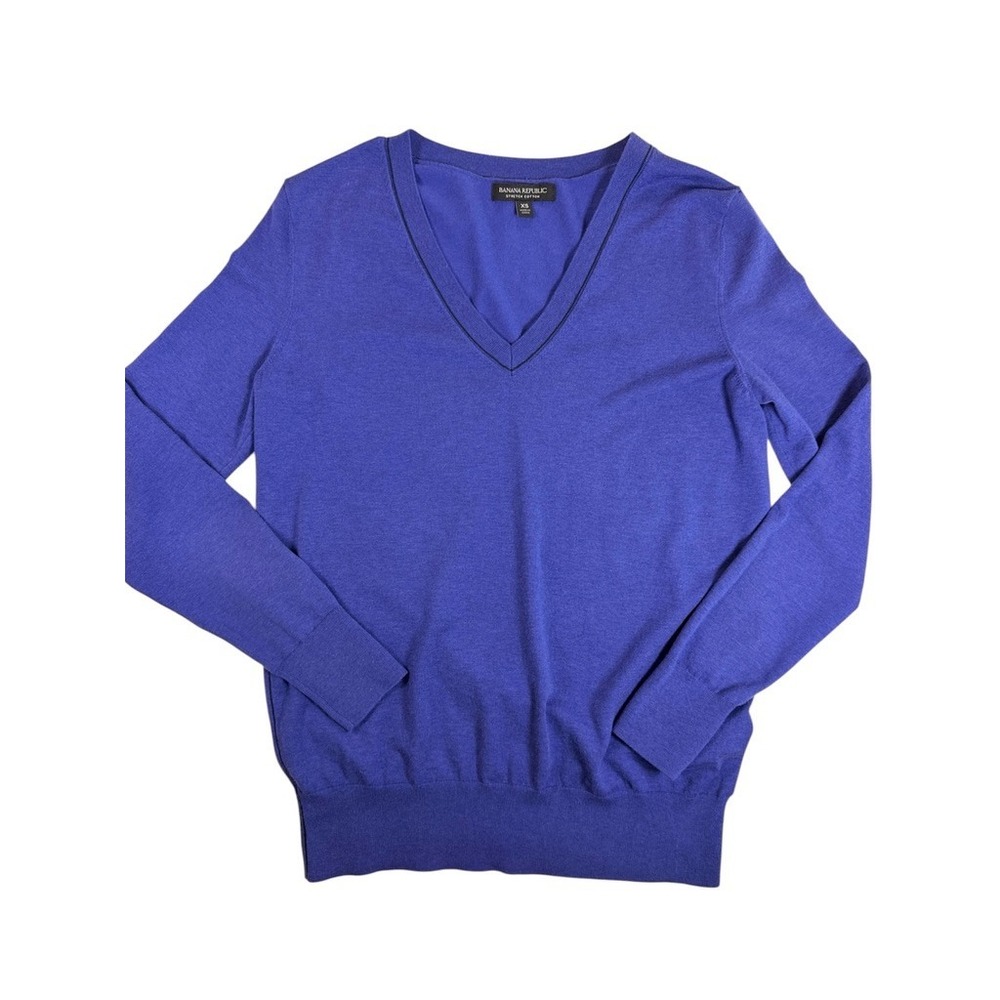 Banana Republic Sweater Women XS Blue V-Neck Stretch Cotton Knit S/361353-08
